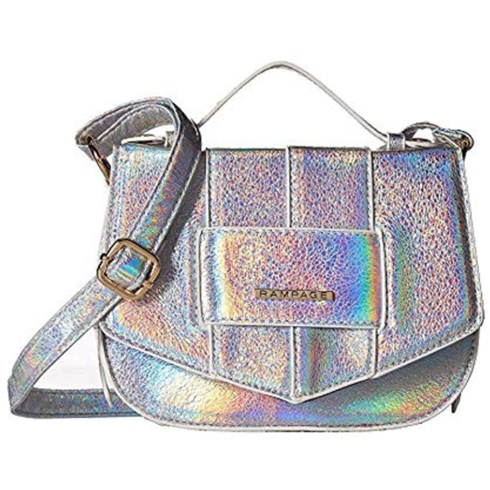 NWT Rampage Saddle Flap Crossbody Purse Bag Silver